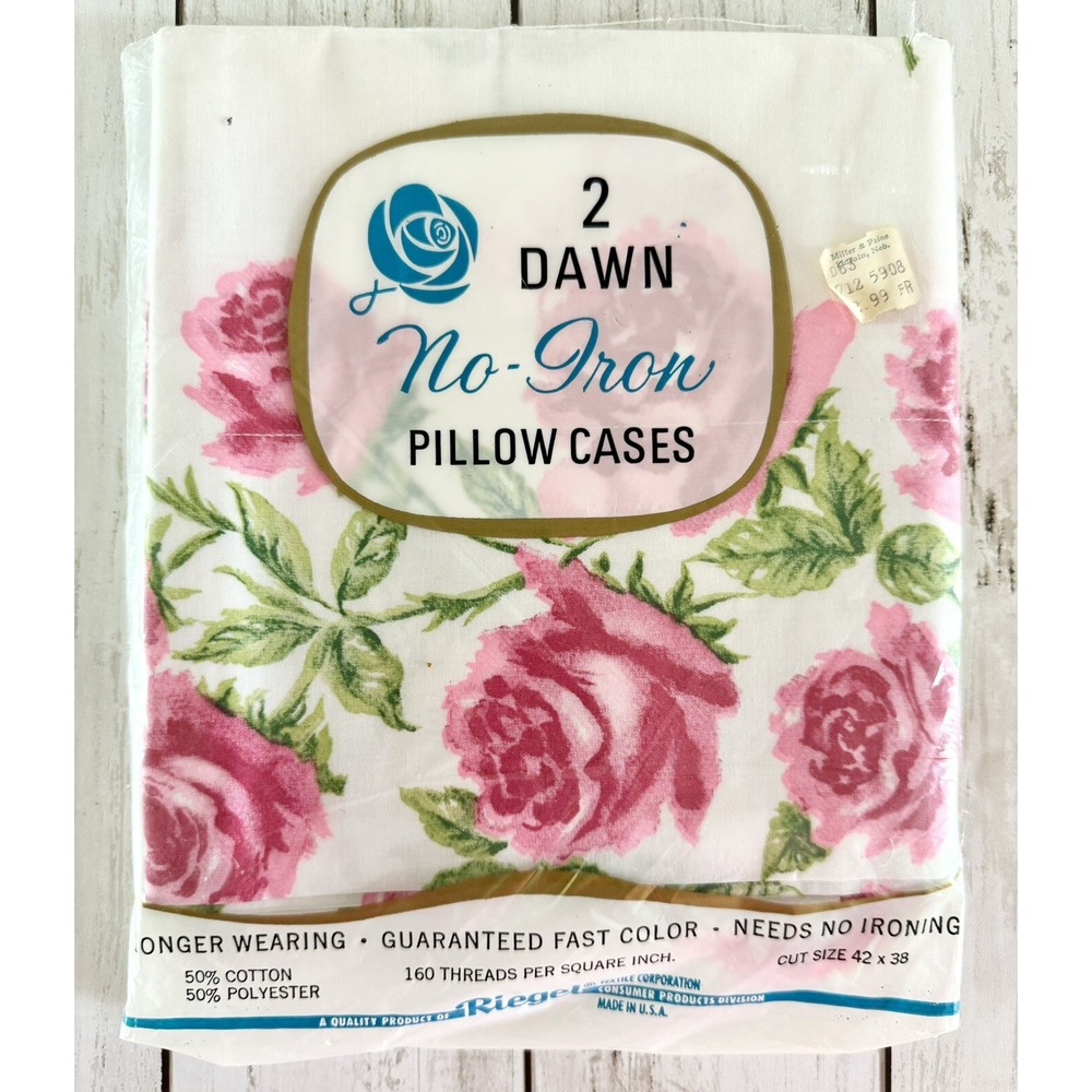 NEW Vintage Riegel Pair White Pillowcases Dawn Floral Pink Flowers 42x38